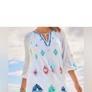 Tommy Bahama embroidered white tunic cover-up with pockets